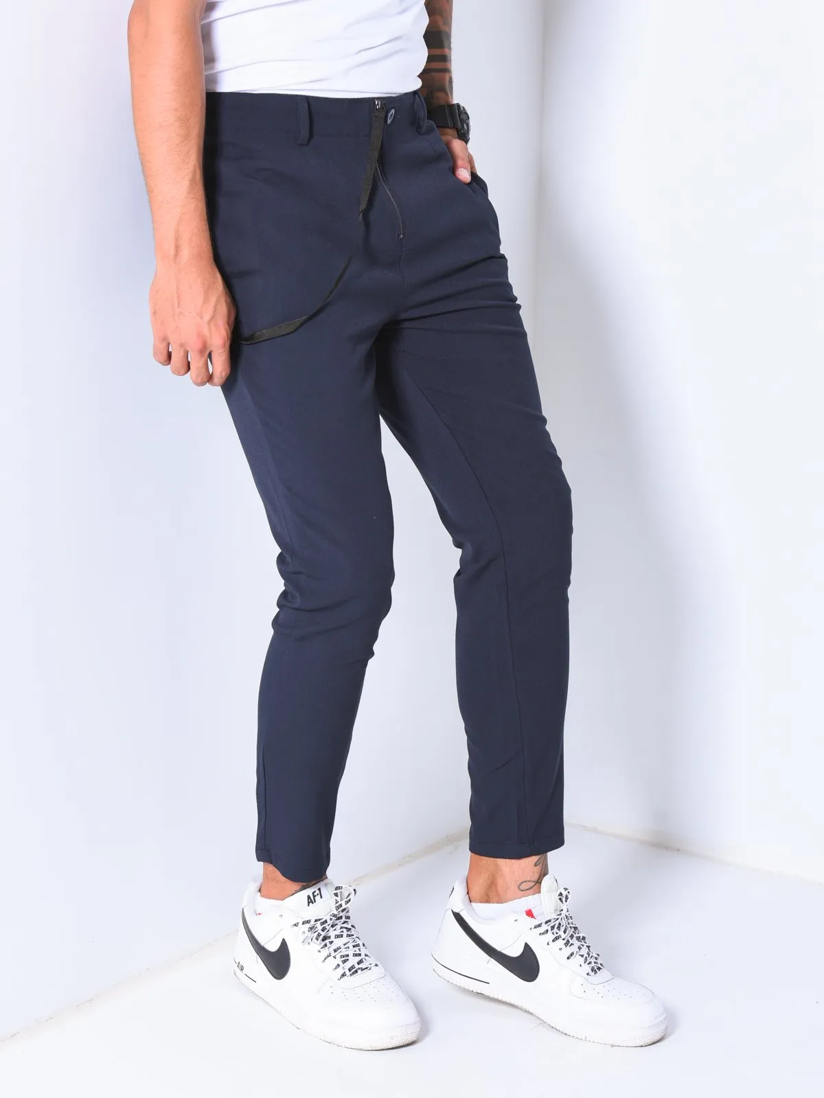 Ankle Pants w/ Elastic Accessory - Blue