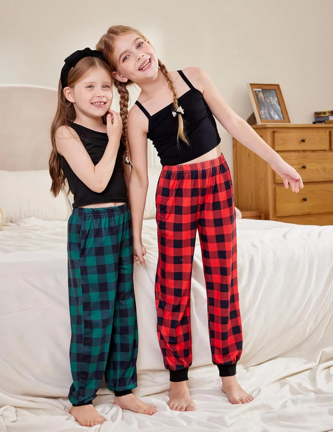 Arshiner Girls Pajama Pants Kids Plaid Pj Pants with Pockets