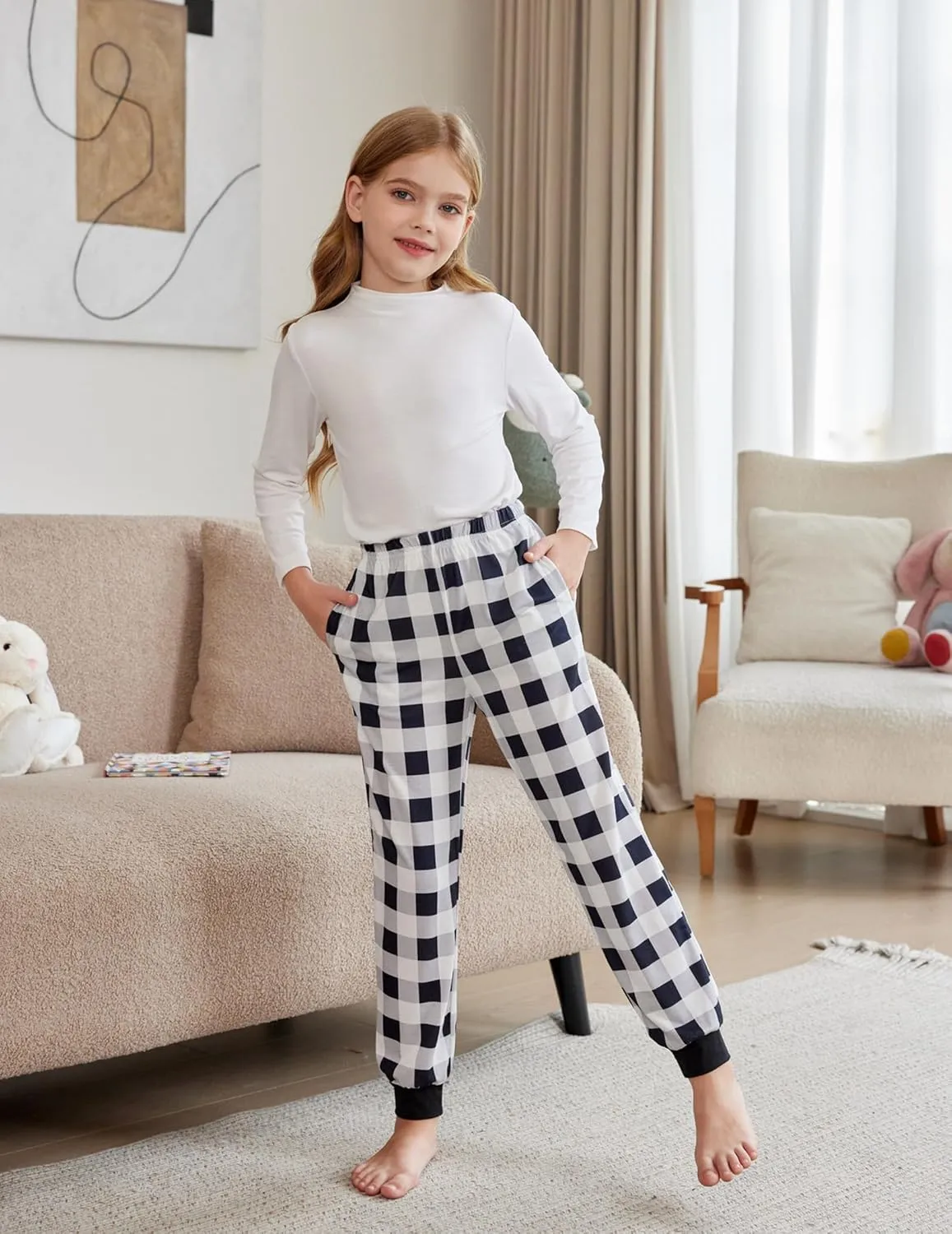 Arshiner Girls Pajama Pants Kids Plaid Pj Pants with Pockets
