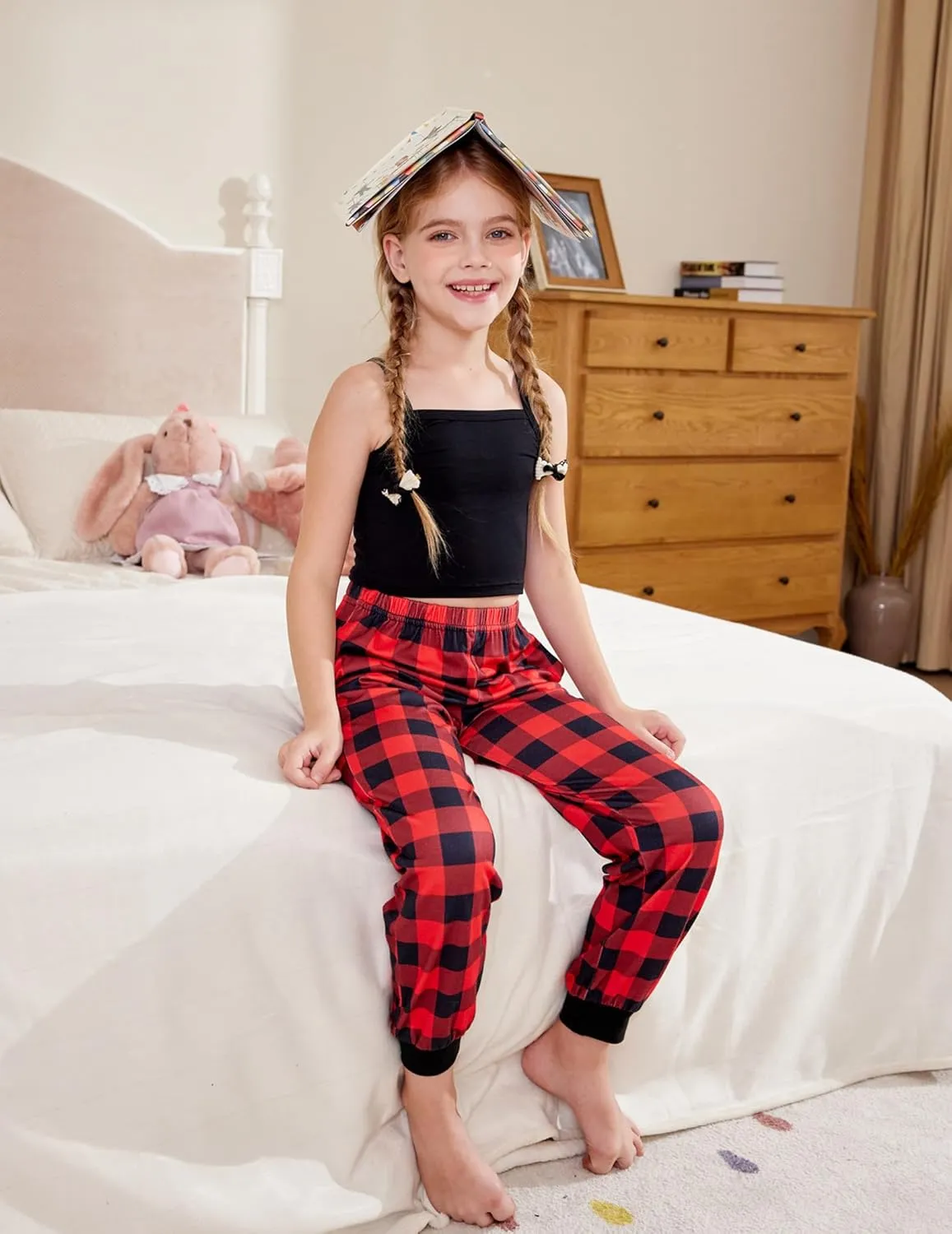 Arshiner Girls Pajama Pants Kids Plaid Pj Pants with Pockets