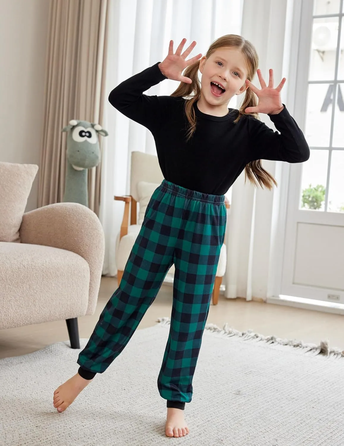 Arshiner Girls Pajama Pants Kids Plaid Pj Pants with Pockets