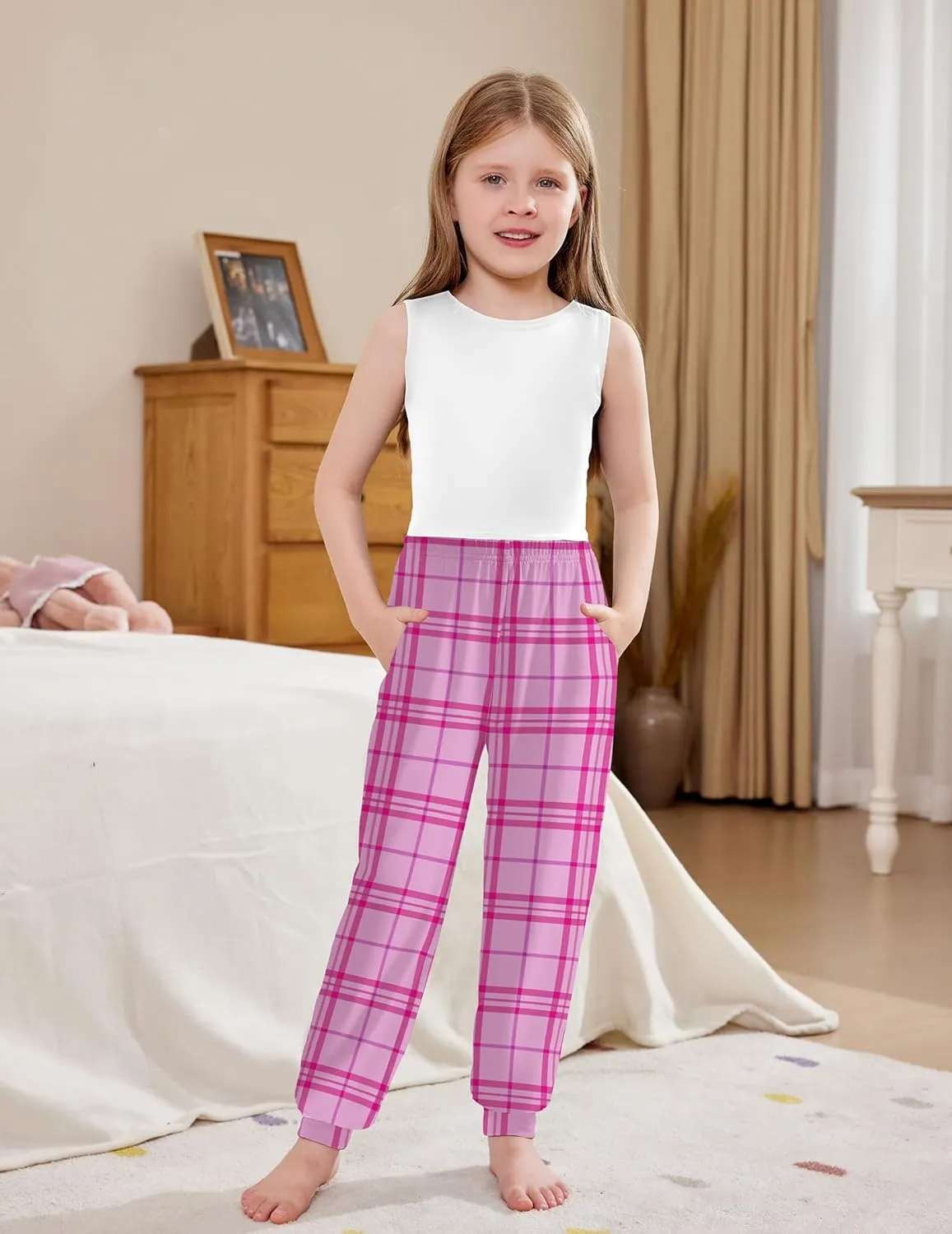 Arshiner Girls Pajama Pants Kids Plaid Pj Pants with Pockets