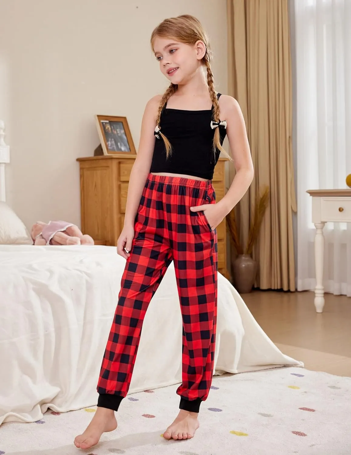 Arshiner Girls Pajama Pants Kids Plaid Pj Pants with Pockets