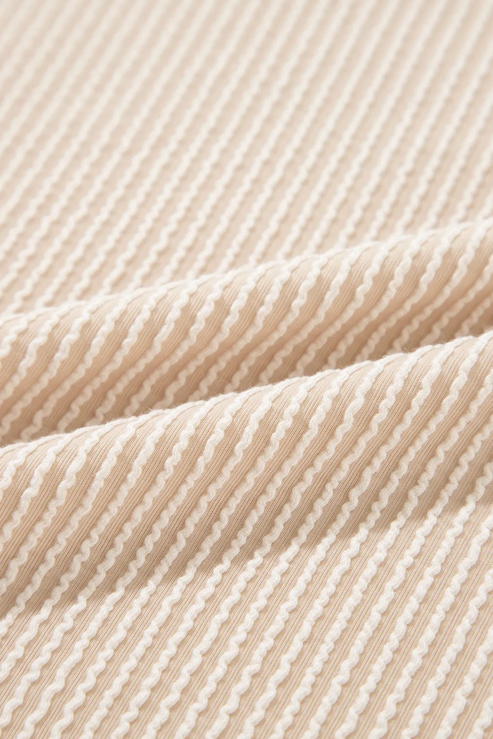 Beige Corded Knit Pocketed Loose Fit T Shirt