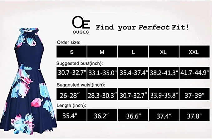 Blue Floral-7 Women's Halter Neck Floral Summer Casual Sundress - OUGES