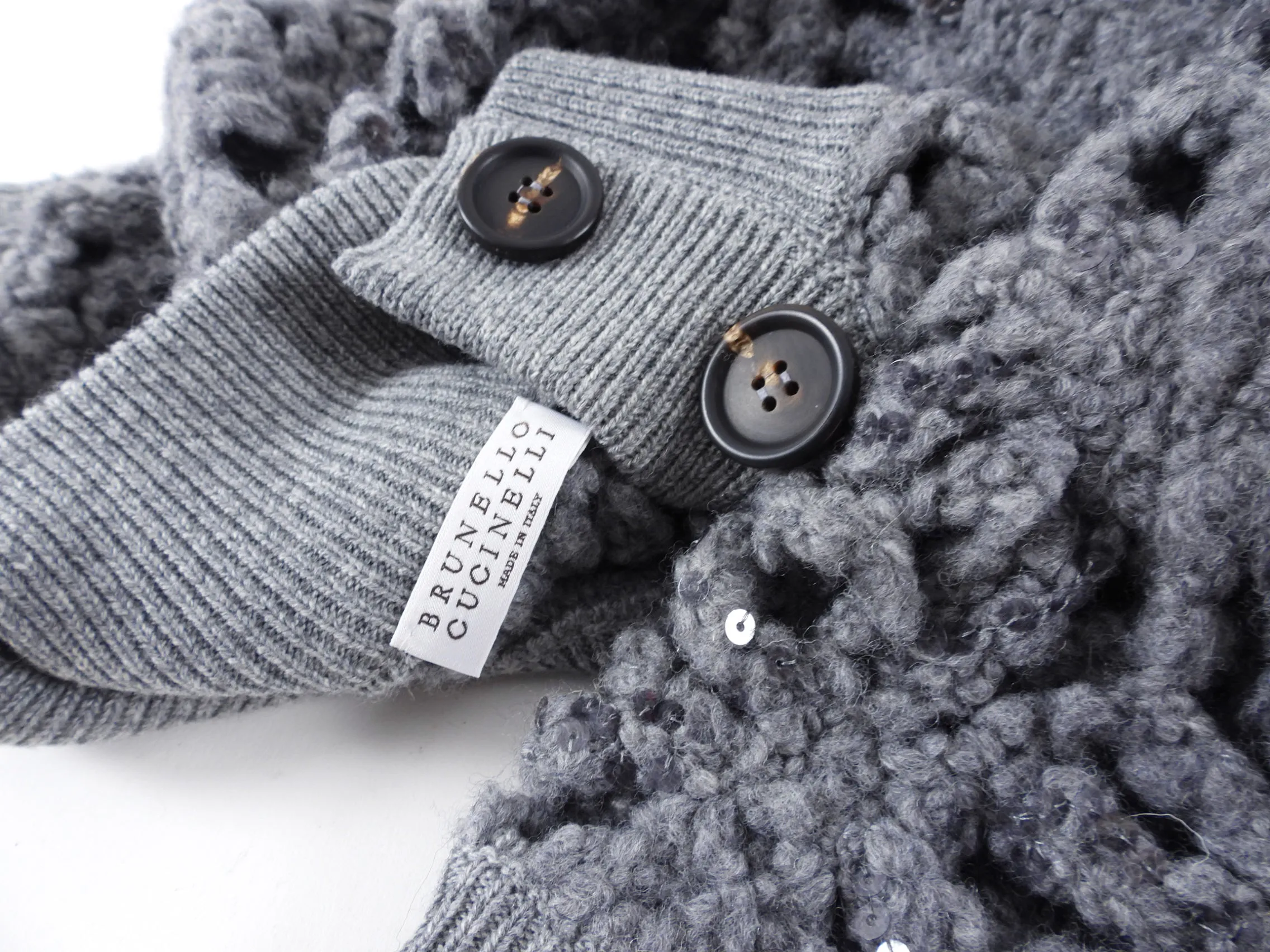 Brunello Cucinelli Grey Open Knit Sequin Short Cardigan Sweater - S (4/6)