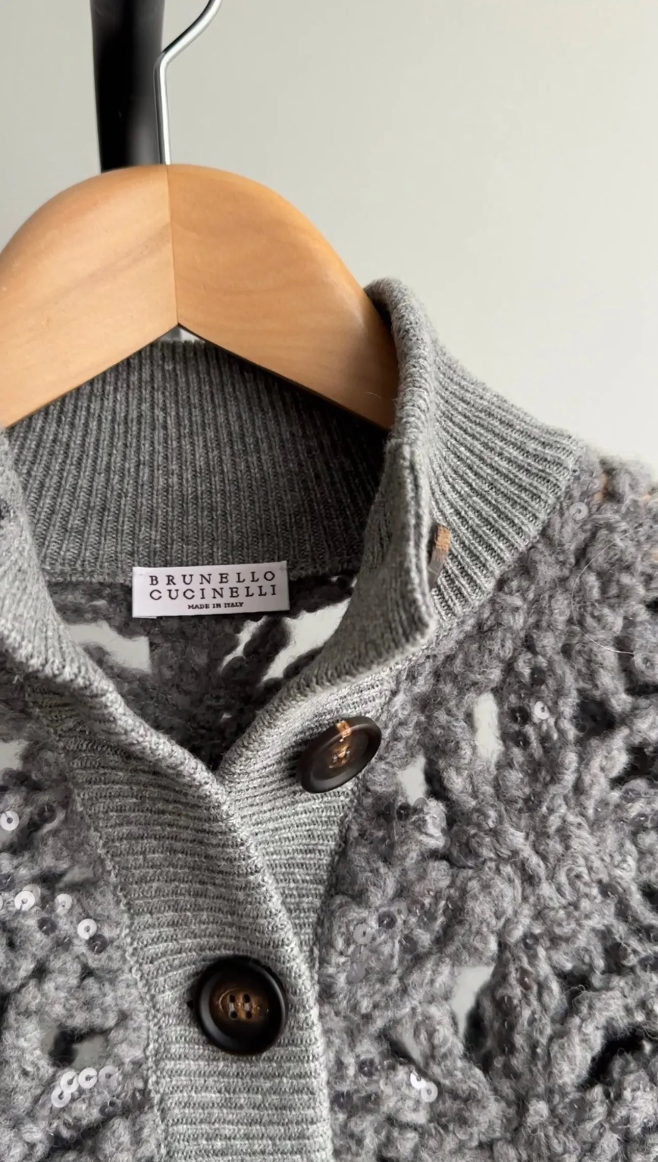 Brunello Cucinelli Grey Open Knit Sequin Short Cardigan Sweater - S (4/6)