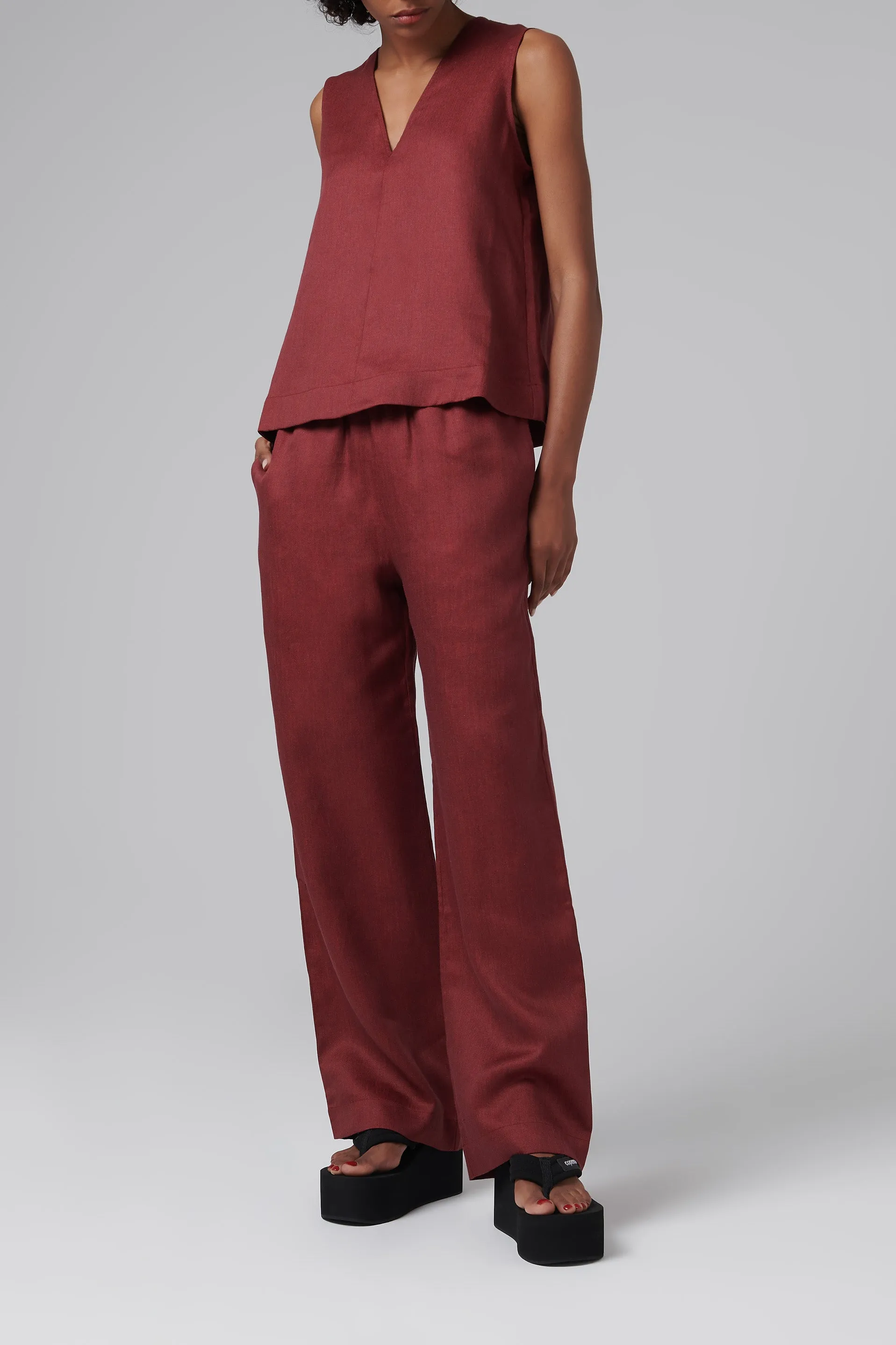 Burgundy Aurelia Linen Pants