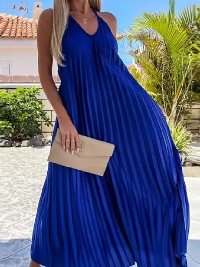 Casual Dress Swing Dress Sundress Long Dress Maxi Dress Black Blue Light Green Sleeveless Pure Color Backless Spring Summer Spaghetti Strap  S M L XL XXL 3XL for Women