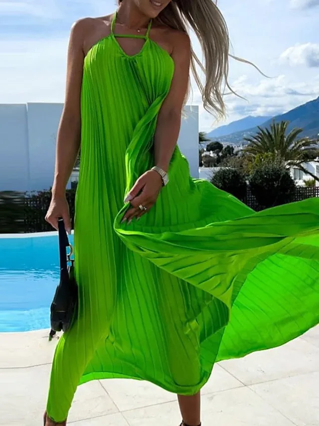 Casual Dress Swing Dress Sundress Long Dress Maxi Dress Black Blue Light Green Sleeveless Pure Color Backless Spring Summer Spaghetti Strap  S M L XL XXL 3XL for Women