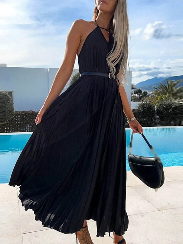 Casual Dress Swing Dress Sundress Long Dress Maxi Dress Black Blue Light Green Sleeveless Pure Color Backless Spring Summer Spaghetti Strap  S M L XL XXL 3XL for Women