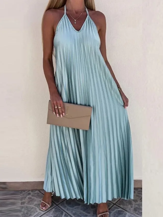 Casual Dress Swing Dress Sundress Long Dress Maxi Dress Black Blue Light Green Sleeveless Pure Color Backless Spring Summer Spaghetti Strap  S M L XL XXL 3XL for Women