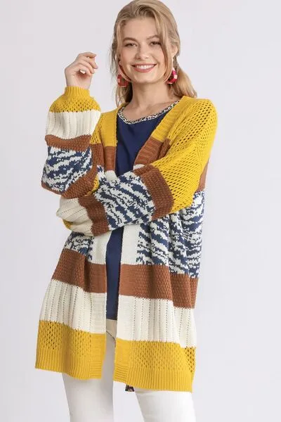 Color Block Open Front Longline Cardigan