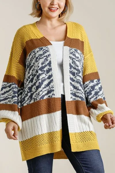 Color Block Open Front Longline Cardigan