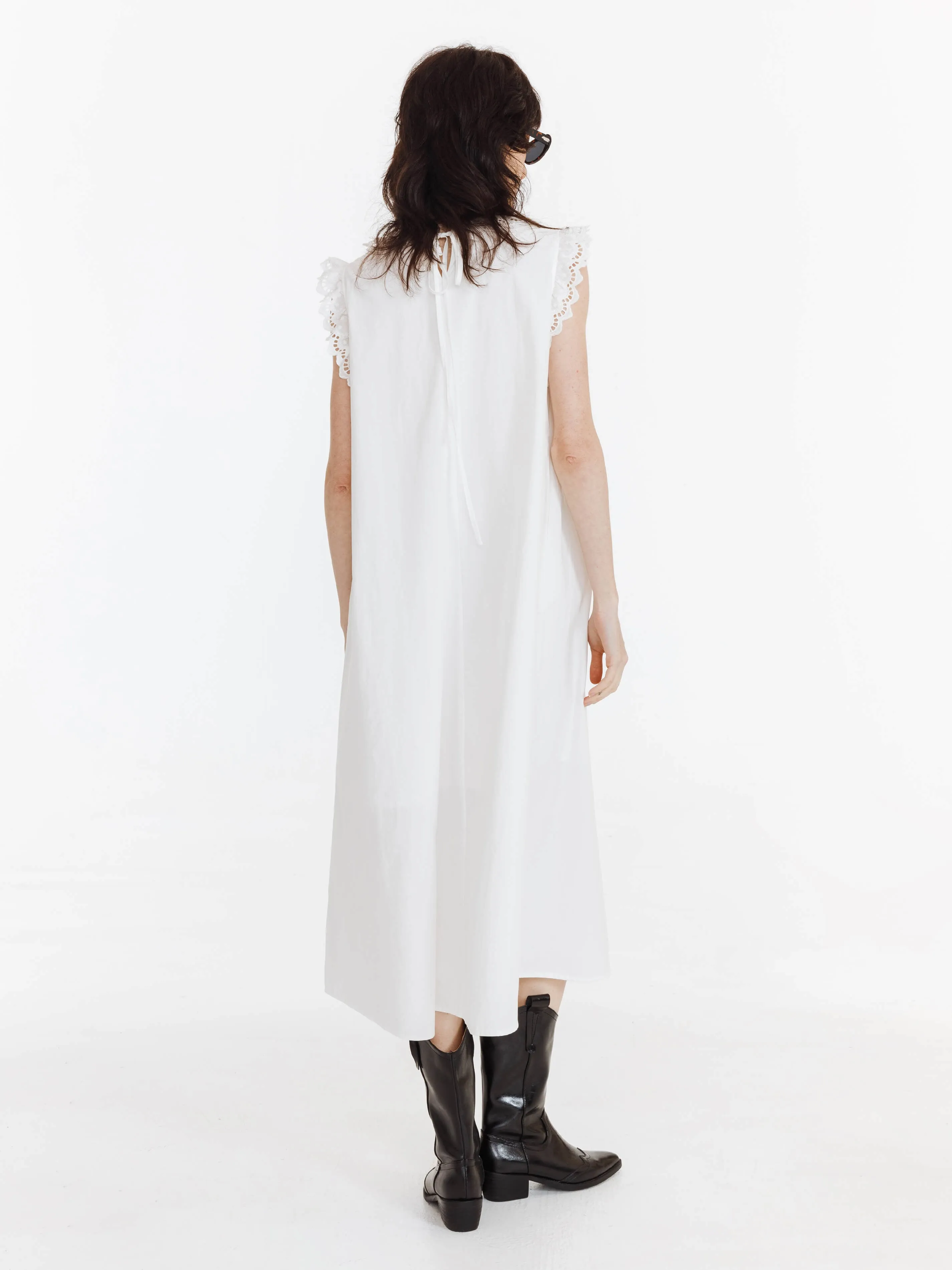 Cotton Lace Trimmed Sleeveless Long Dress