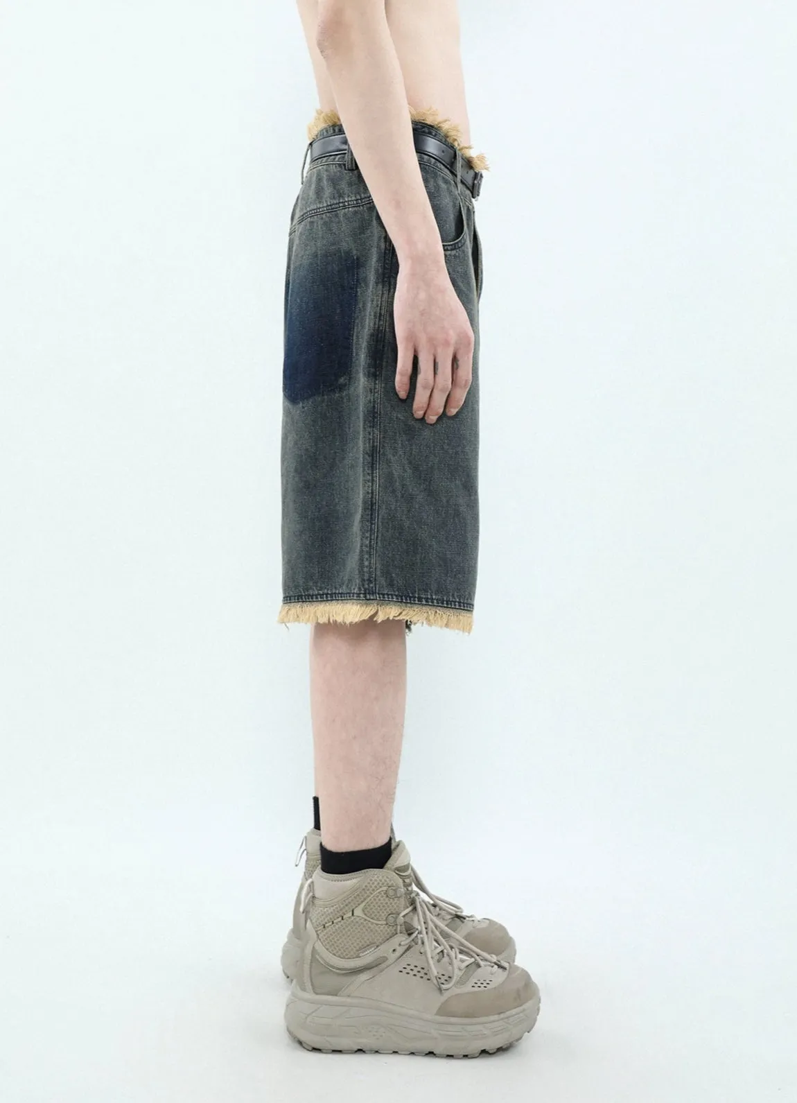 Distressed Hem Denim Bermuda Shorts