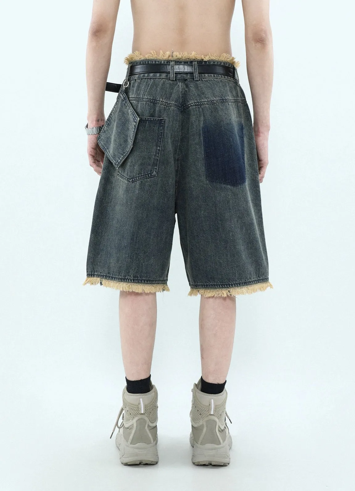 Distressed Hem Denim Bermuda Shorts