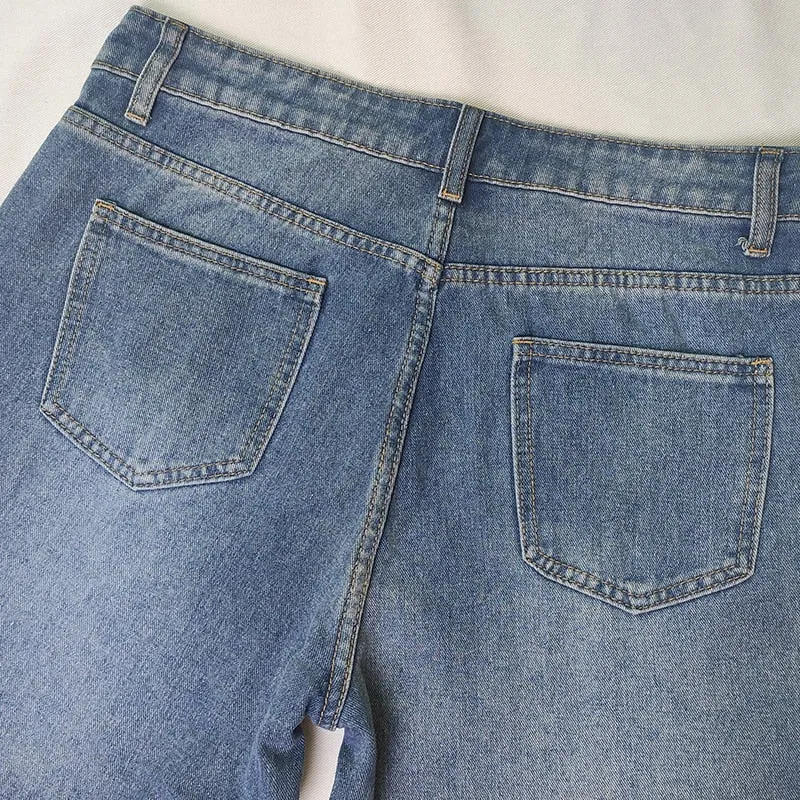 DressBetty - Mid-waist Jeans Women's Retro Denim Wide-leg Pants Loose Street Trousers Casual Washed Mother's Pants