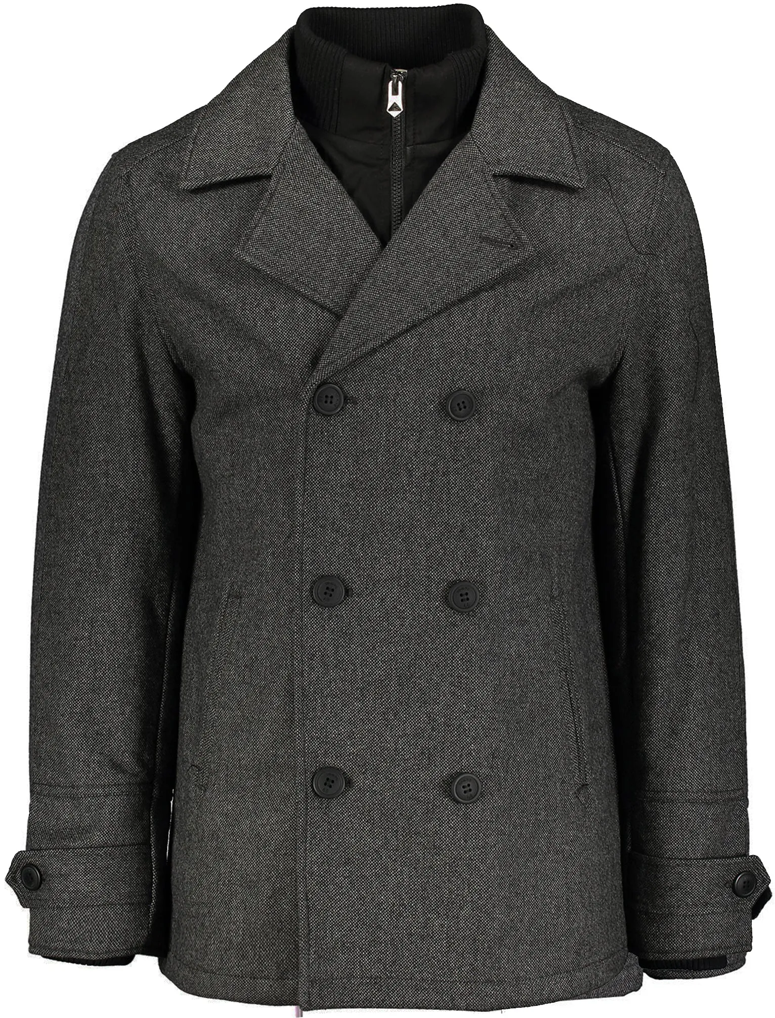 Duval Herringbone Double Breasted Pea Coat In Grey Oxford - Tokyo Laundry