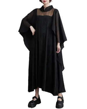 ellazhu Women's Oversized Solid Color Batwing Half Sleeve Flowy Hem Dress GZ142