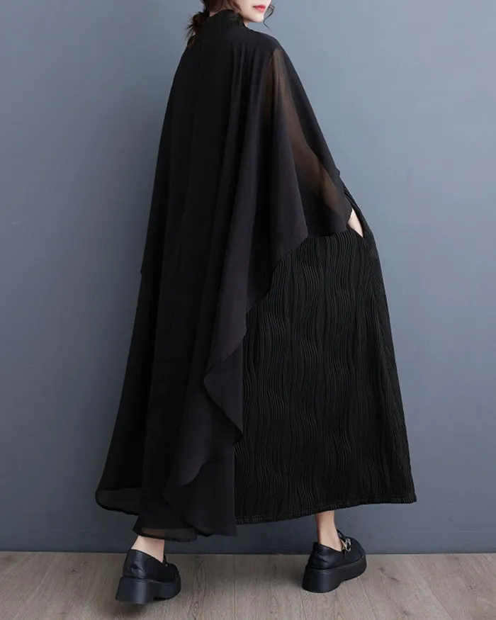 ellazhu Women's Oversized Solid Color Batwing Half Sleeve Flowy Hem Dress GZ142