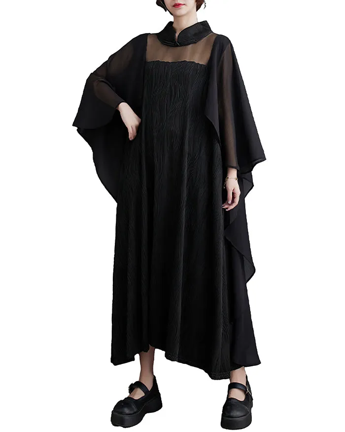 ellazhu Women's Oversized Solid Color Batwing Half Sleeve Flowy Hem Dress GZ142