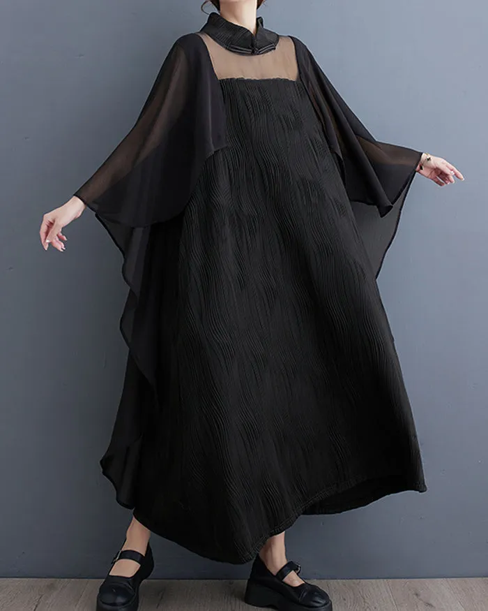 ellazhu Women's Oversized Solid Color Batwing Half Sleeve Flowy Hem Dress GZ142