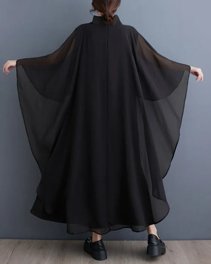 ellazhu Women's Oversized Solid Color Batwing Half Sleeve Flowy Hem Dress GZ142