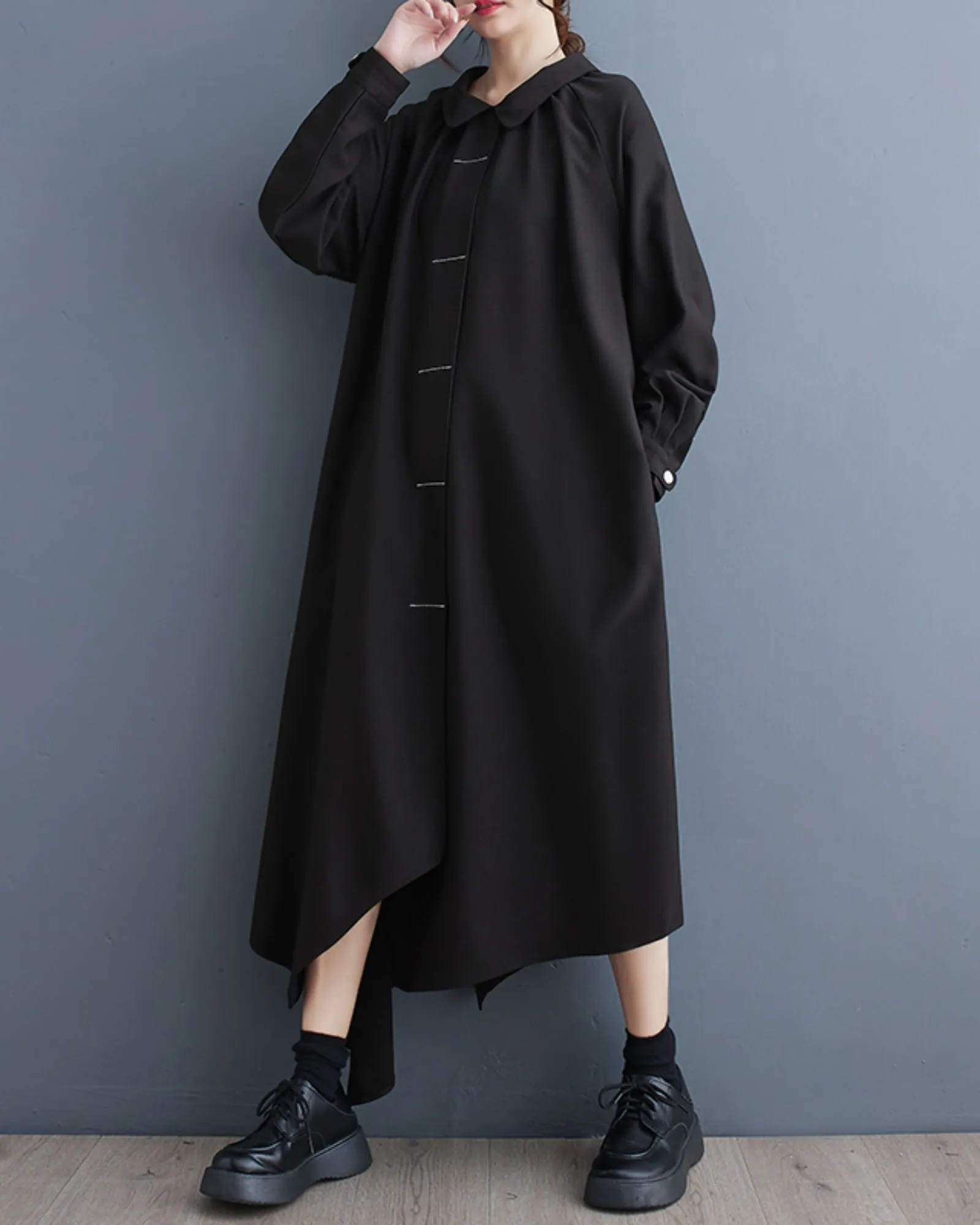 ellazhu Women's Oversized Solid Color Long Sleeve Button Down Flowy Irregular Hem Dress GZ149