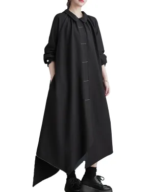 ellazhu Women's Oversized Solid Color Long Sleeve Button Down Flowy Irregular Hem Dress GZ149