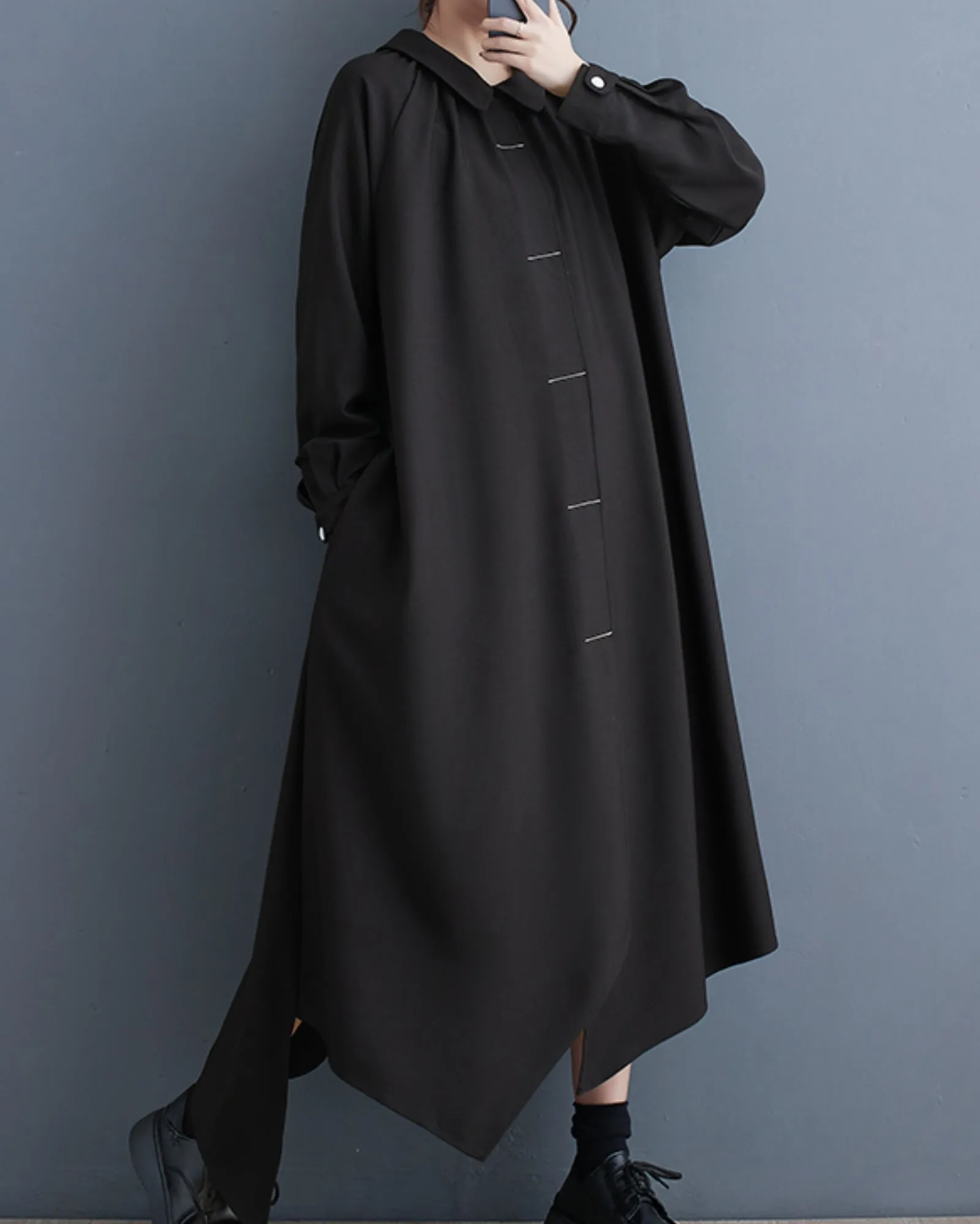 ellazhu Women's Oversized Solid Color Long Sleeve Button Down Flowy Irregular Hem Dress GZ149
