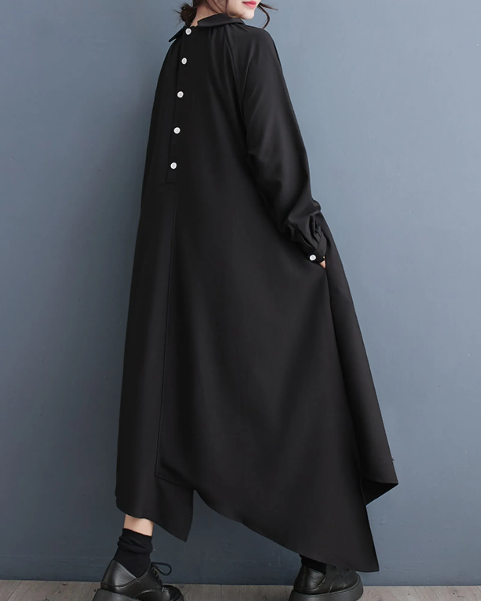 ellazhu Women's Oversized Solid Color Long Sleeve Button Down Flowy Irregular Hem Dress GZ149