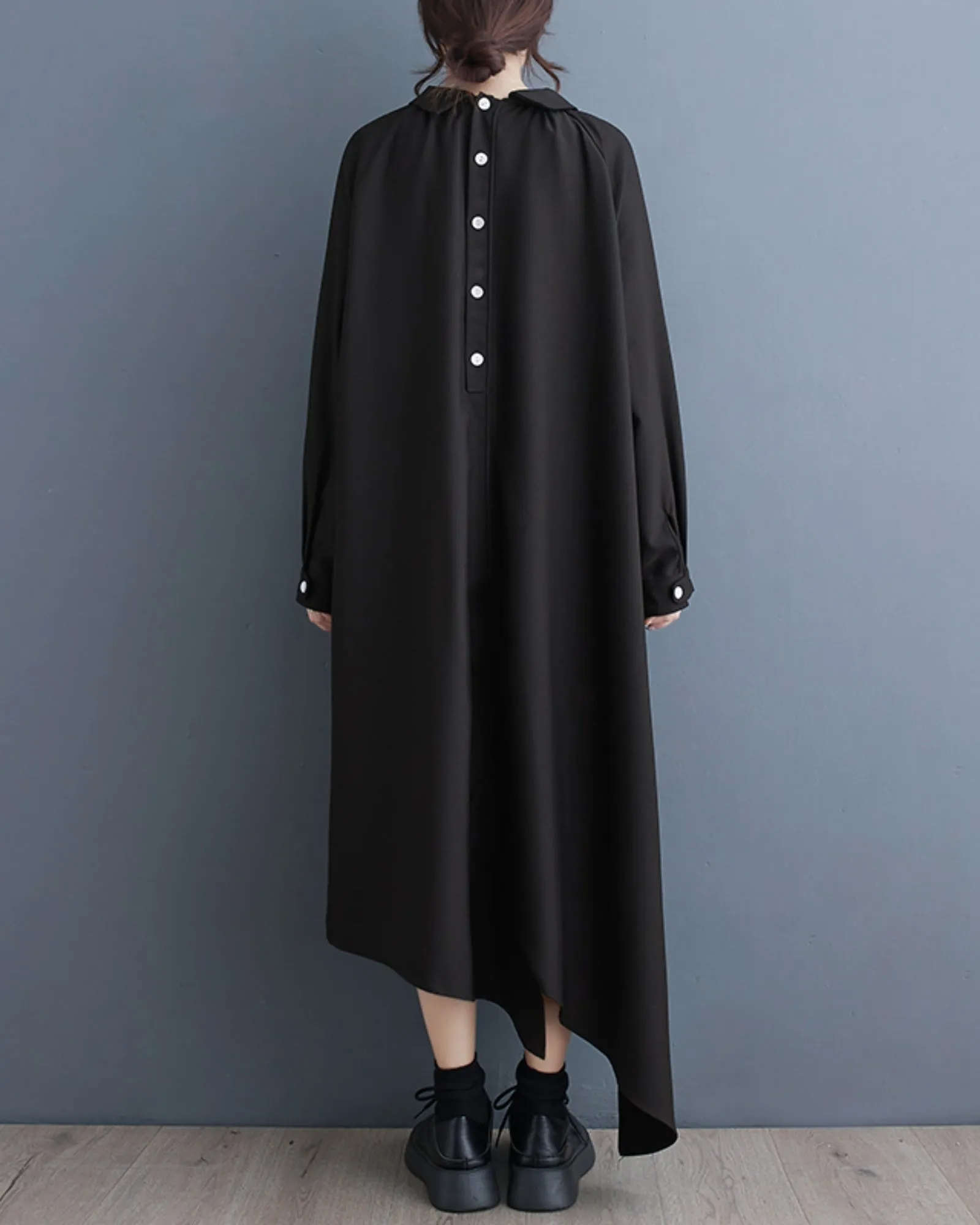 ellazhu Women's Oversized Solid Color Long Sleeve Button Down Flowy Irregular Hem Dress GZ149