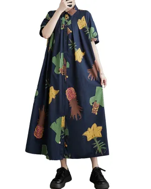 ellazhu Women's Short Sleeves Button Down Pattern Print Shirt Dress GZ161