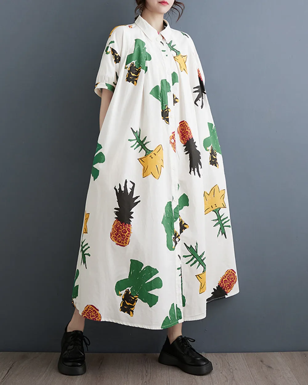 ellazhu Women's Short Sleeves Button Down Pattern Print Shirt Dress GZ161