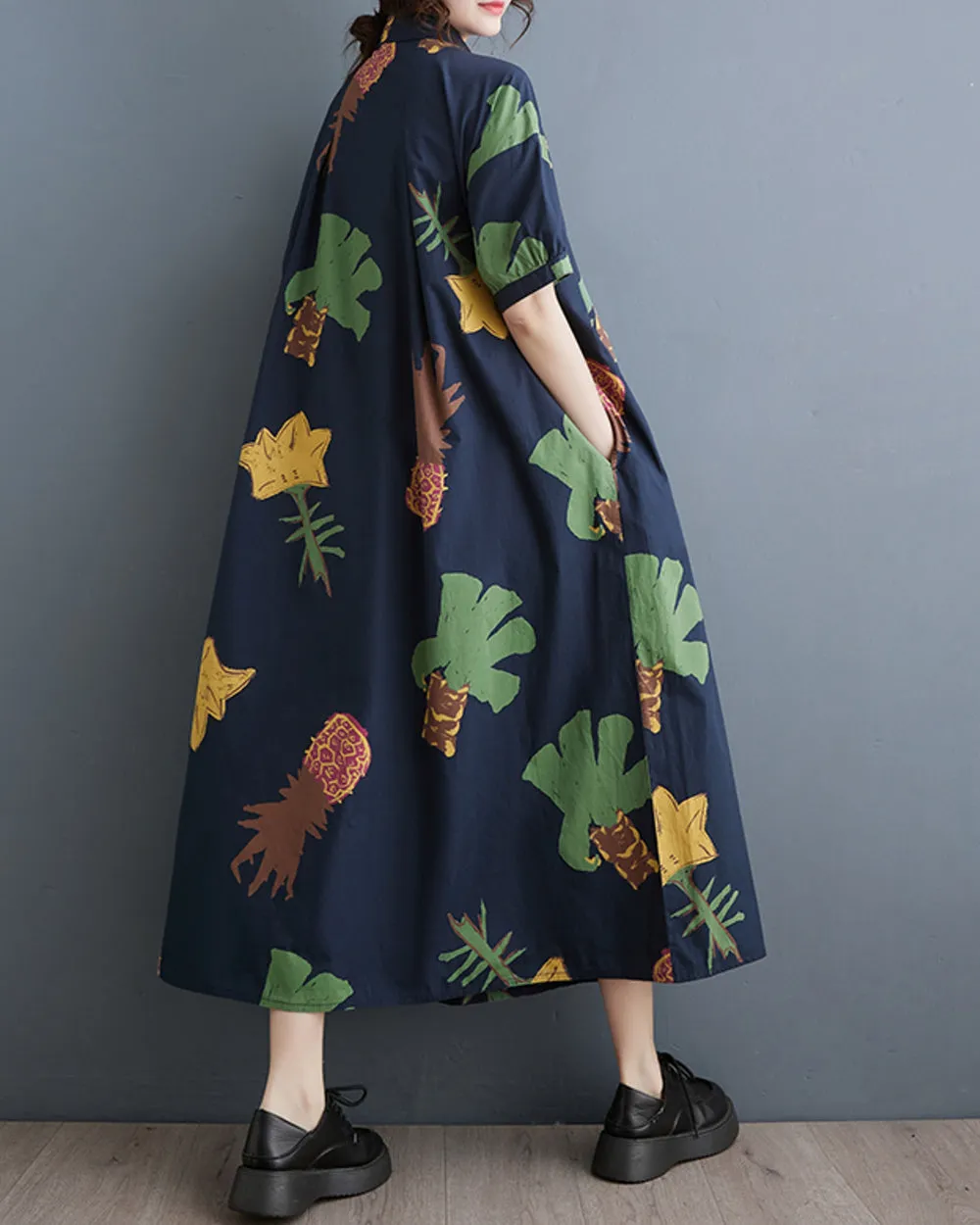 ellazhu Women's Short Sleeves Button Down Pattern Print Shirt Dress GZ161