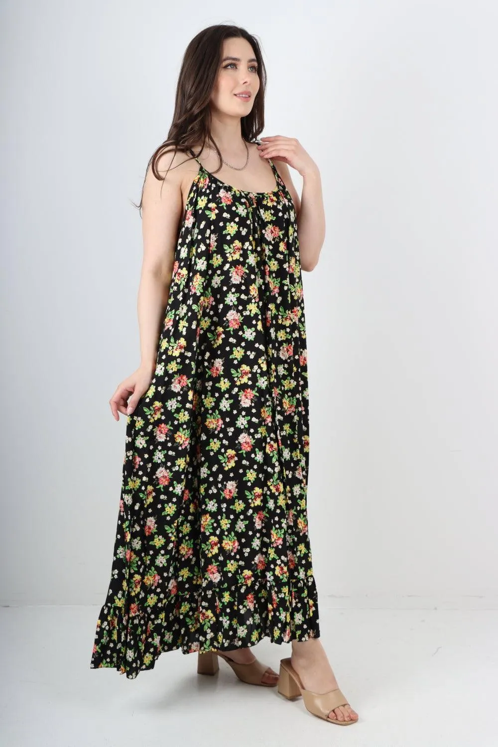 Floral Print  Frill Bottom Sleeveless Vest Sun Dress