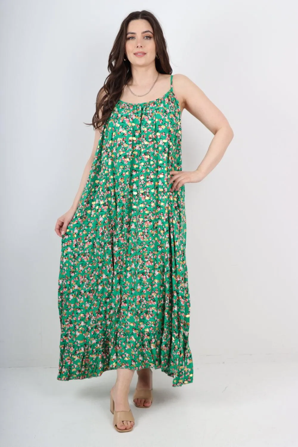 Floral Print  Frill Bottom Sleeveless Vest Sun Dress