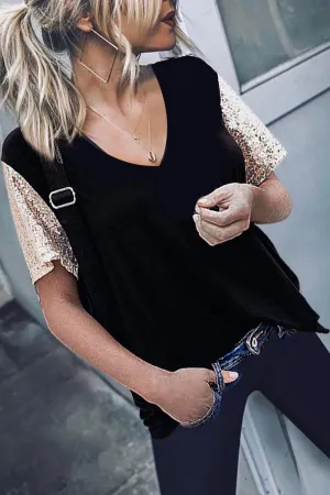 Florcoo Bling Patchwork Black T-shirt