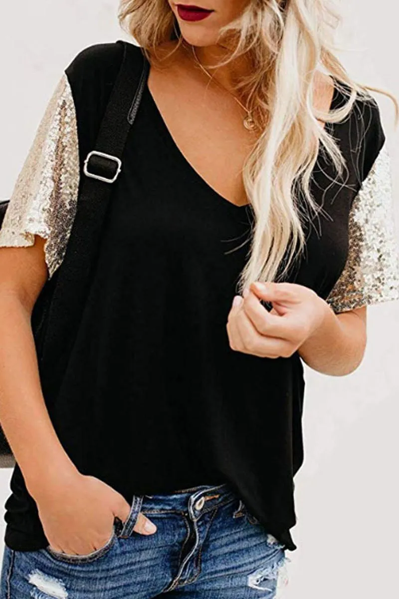 Florcoo Bling Patchwork Black T-shirt
