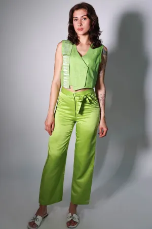 Green Tie-Up Straight Trousers