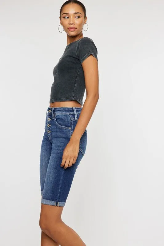 High Rise Denim Bermuda Shorts