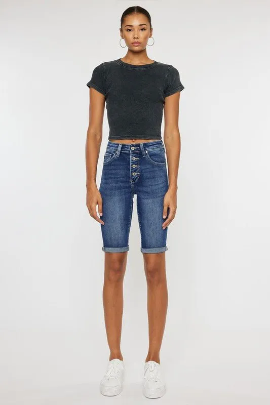 High Rise Denim Bermuda Shorts