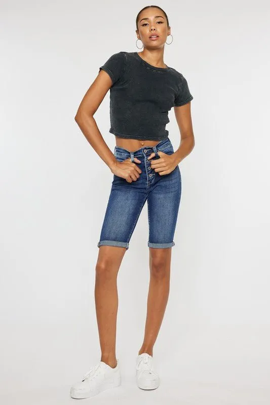 High Rise Denim Bermuda Shorts