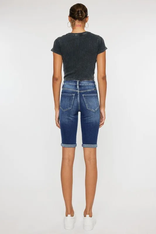 High Rise Denim Bermuda Shorts