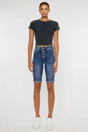 High Rise Denim Bermuda Shorts