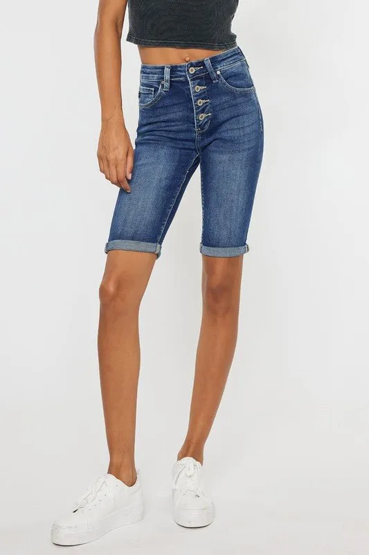 High Rise Denim Bermuda Shorts