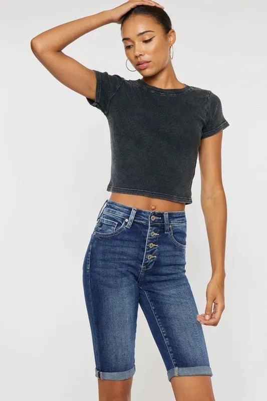 High Rise Denim Bermuda Shorts