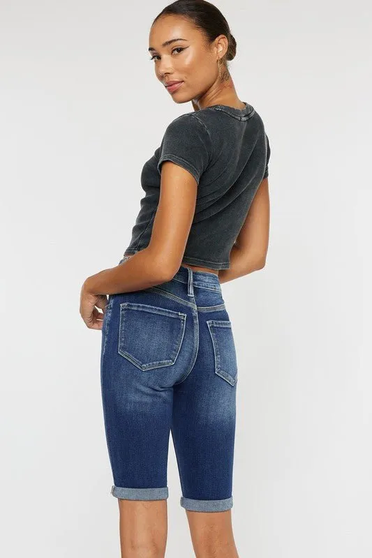 High Rise Denim Bermuda Shorts