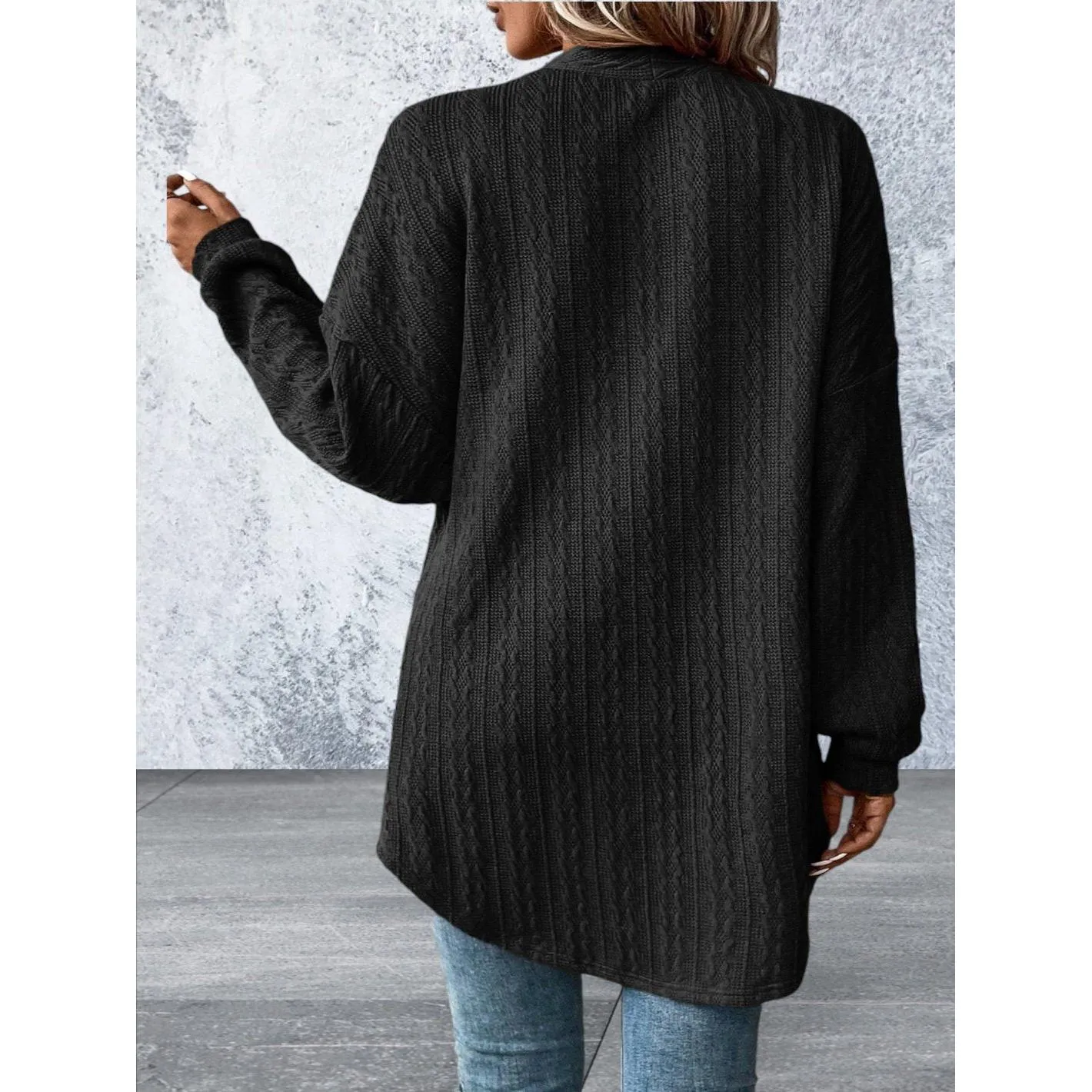 Knit Side Pockets Open Front Cardigan